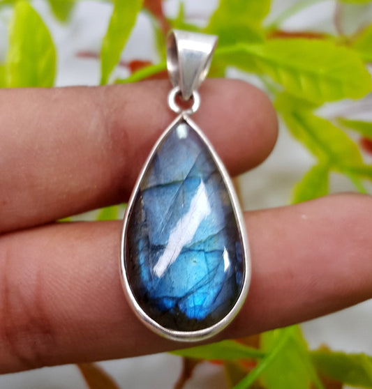 925 Sterling Silver Blue Flashy Labradorite Gemstone Pendant Handmade Silver Jewelry Mom Gift