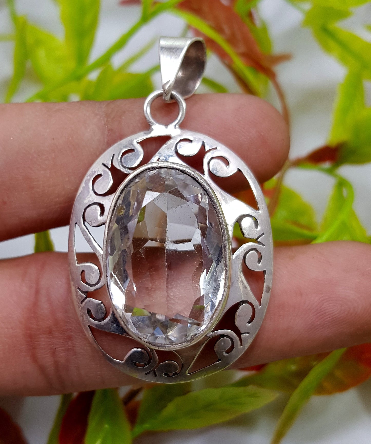 Crystal Quartz Pendant 925 Silver Pendant Faceted Crystal Quartz, {12.35 Gram}