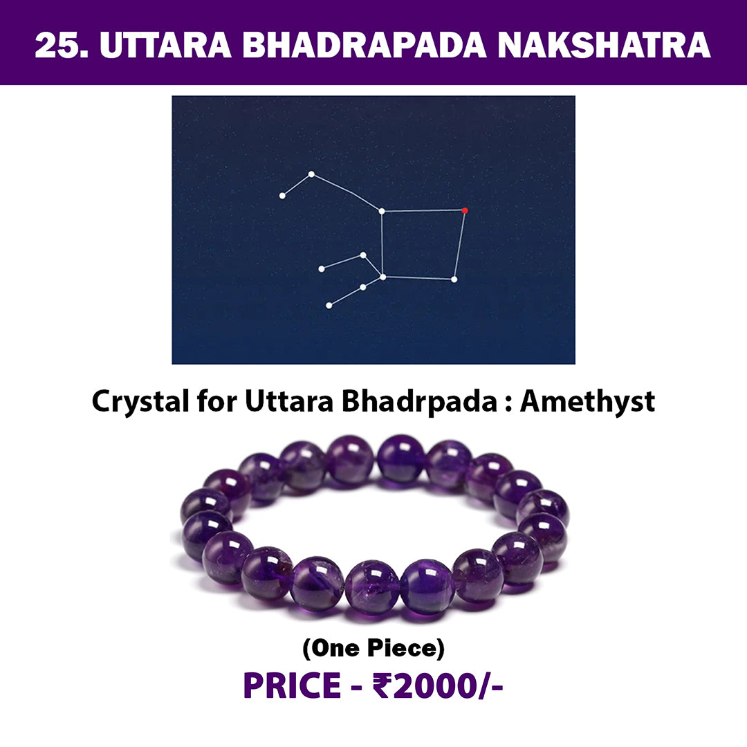 25. Uttara Bhadrapada Nakshatra Crystal, Amethyst Adjustable Bracelet