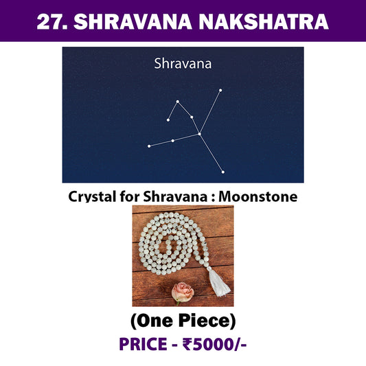 27. Shravana Nakshatra Crystal, Moonstone Mala for Spiritual Energy