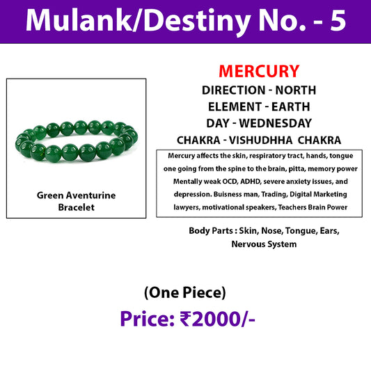 Crystal for Mulank 5 | Crystal For Destiny Number 5 | Green Aventurine Bracelet