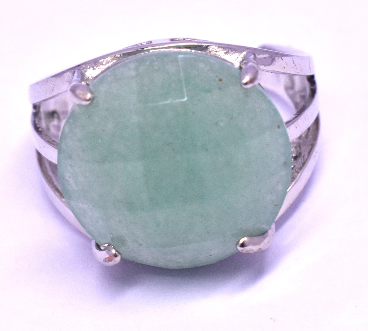 Green Aventurine Faceted {Cut} Round Shape Adjustable Ring, {Weight - 5.60 Gram}