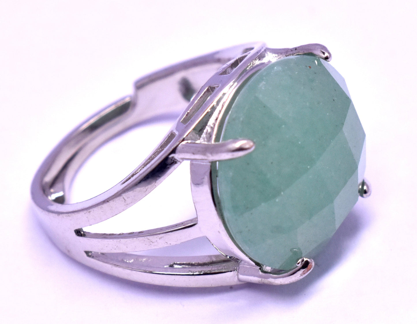 Green Aventurine Faceted {Cut} Round Shape Adjustable Ring, {Weight - 5.60 Gram}