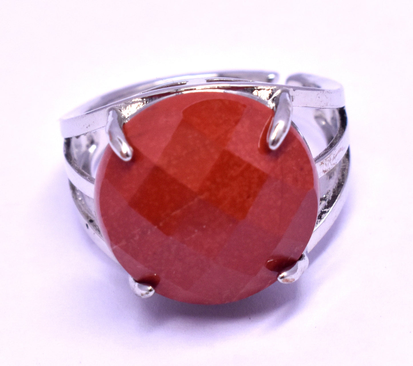 Beautiful Red Jasper Faceted {Cut} Round Shape Adjustable Ring, {Weight - 5.50 Gram}