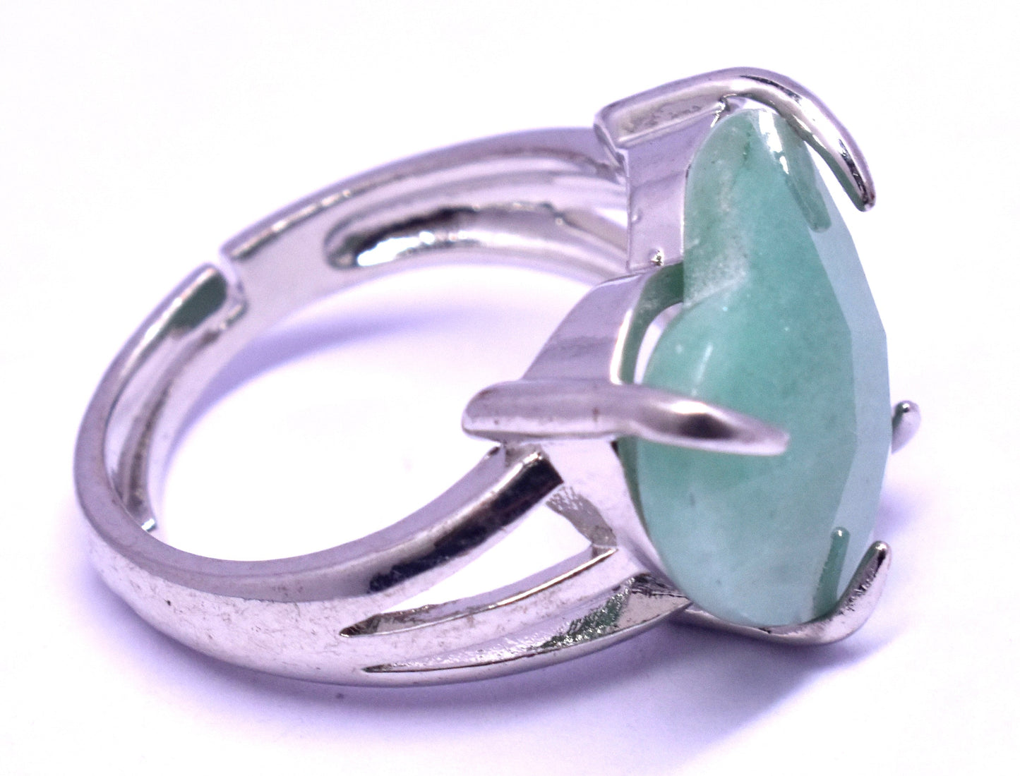 Green Aventurine Faceted {Cut} Heart Shape Adjustable Ring, {Weight -4.80 Gram}