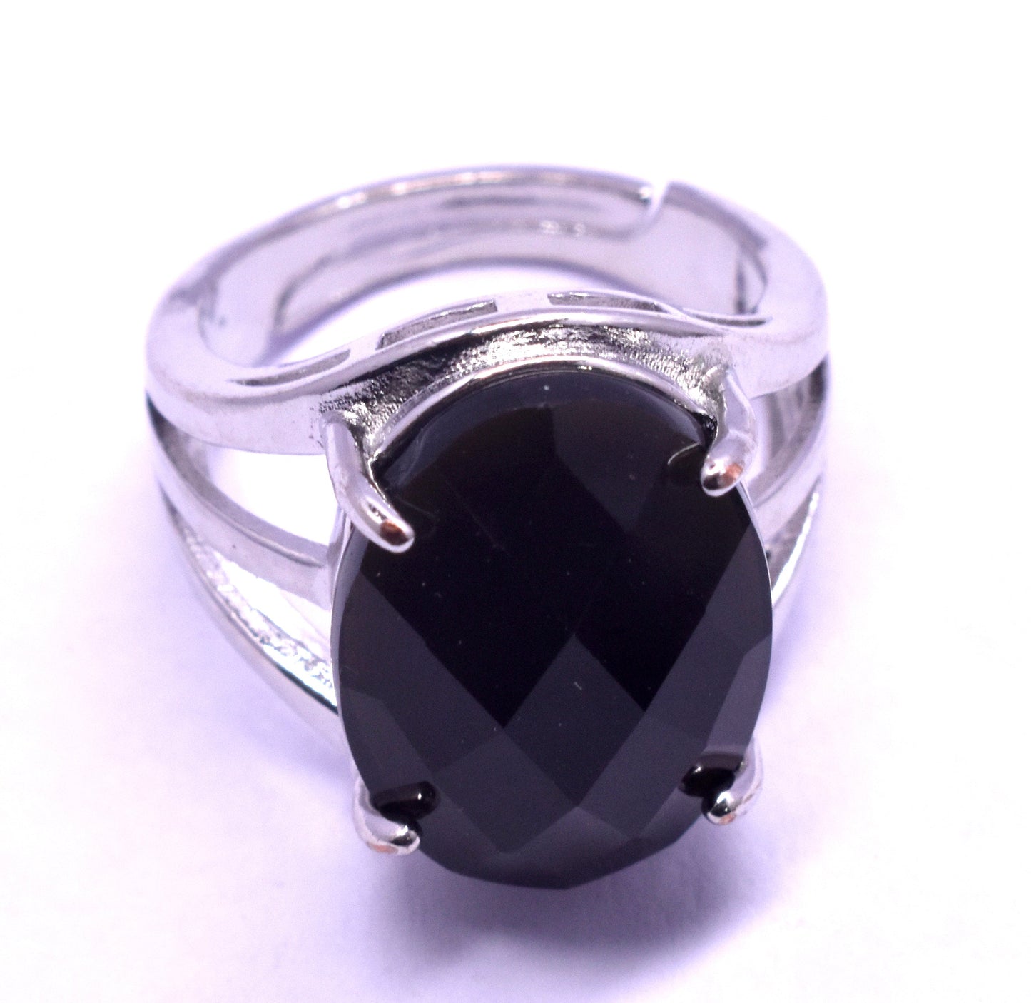 Black Onyx Faceted {Cut} Oval Shape Adjustable Ring, {Weight - 6.20 Gram}