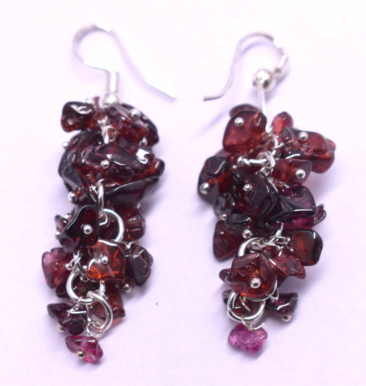 Garnet Crystal Stone Chips Ear Hanging, {Earrings}