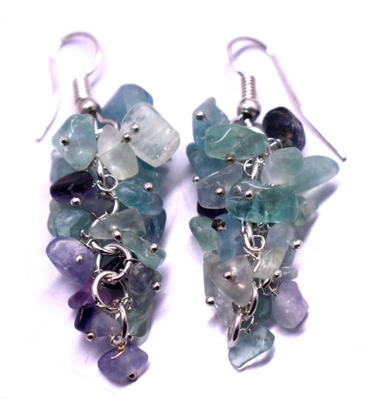 Fluorite Crystal Stone Chips Ear Hanging, {Earrings}