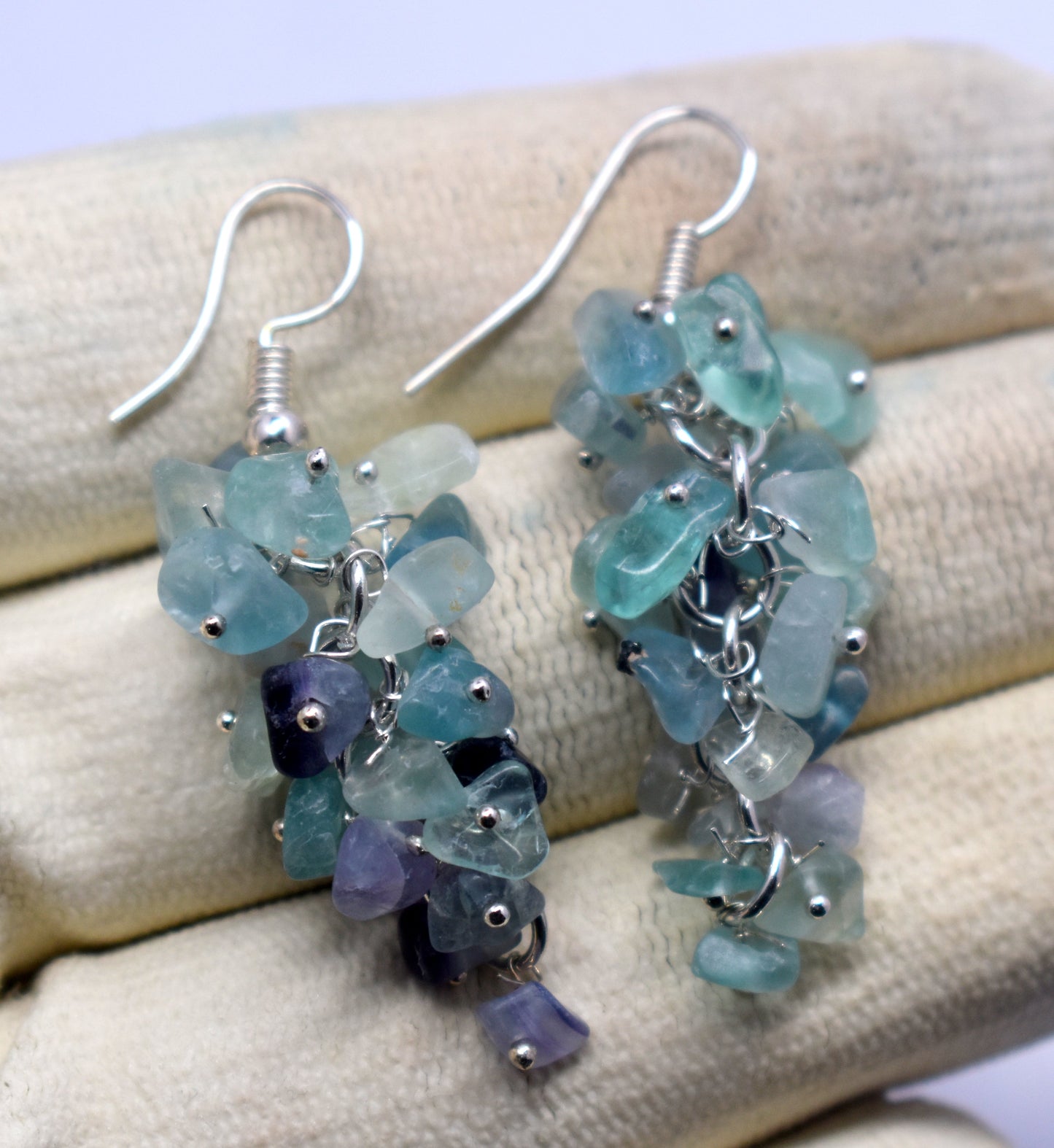 Fluorite Crystal Stone Chips Ear Hanging, {Earrings}