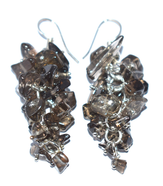 Smoky Quartz Crystal Stone Chips Ear Hanging, {Earrings}