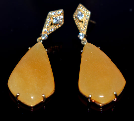 Yellow Aventurine Earrings Teardrop Fancy Shaped Smooth Silver Sterling Silver Great Unique