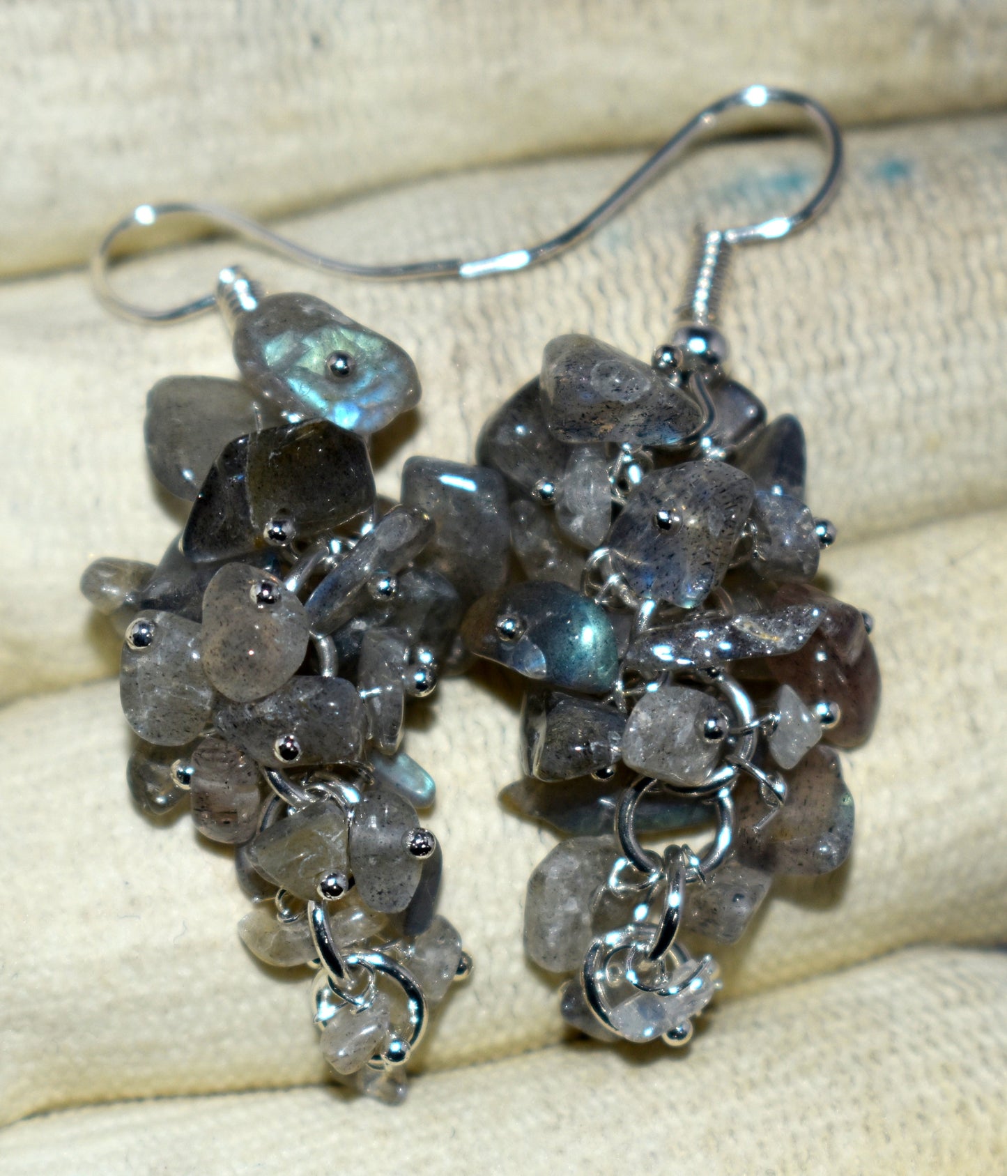 Labradorite Crystal Stone Chips Ear Hanging, {Earrings}