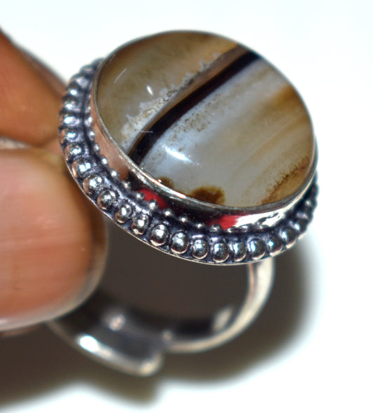 Botswana Agate Ring Free Size, {Weight- 9.00 Gram}