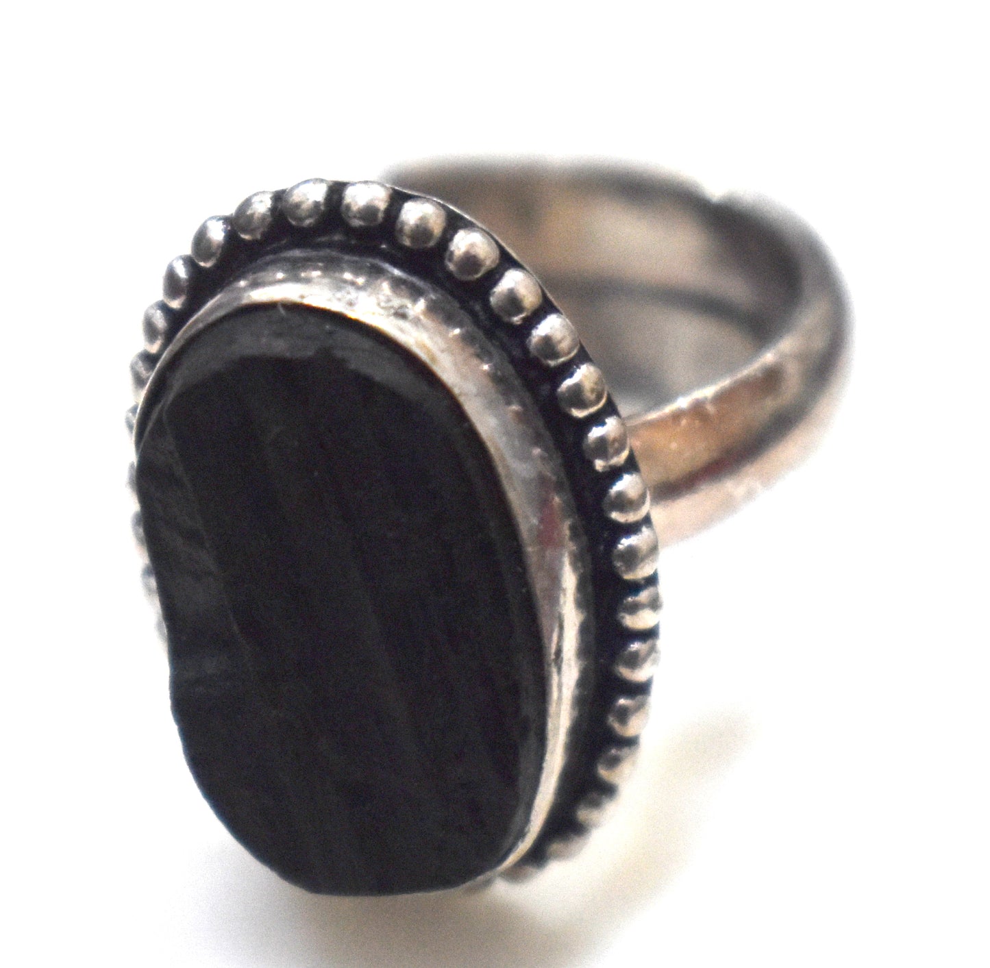 Black Tourmaline Raw Ring Free Size, {Weight-7.40 Gram}