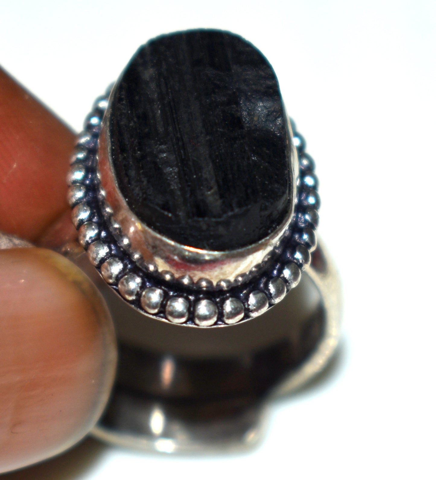 Black Tourmaline Raw Ring Free Size, {Weight-7.40 Gram}