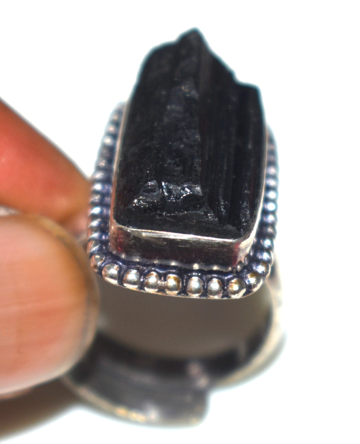 Black Tourmaline Raw Ring Free Size, {Weight-9.80 Gram}