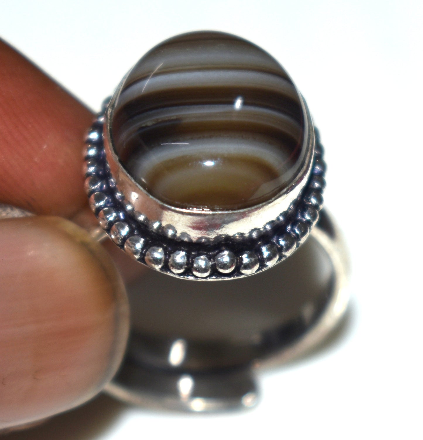 Botswana Agate Ring Free Size, {Weight- 7.60 Gram}