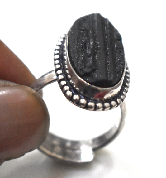 Black Tourmaline Raw Ring Free Size, {Weight-9.70 Gram}