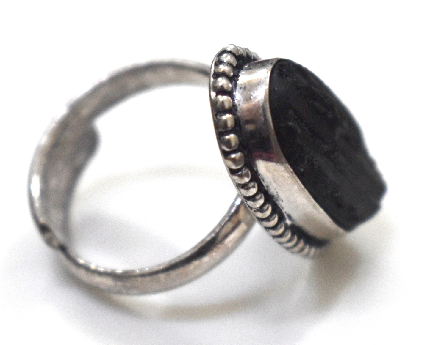 Black Tourmaline Raw Ring Free Size, {Weight-9.70 Gram}