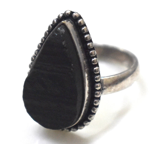 Black Tourmaline Raw Ring Free Size, {Weight-8.80 Gram}