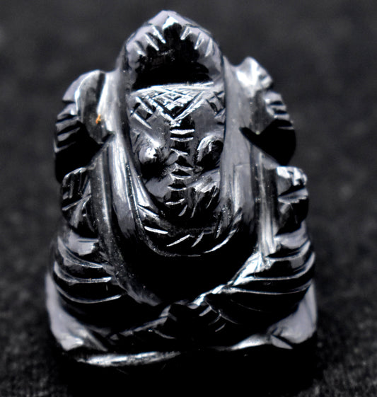 Hand carved Lord Ganesh in Black Agate- Hand carved Ganesh - Ganesh Carvings -