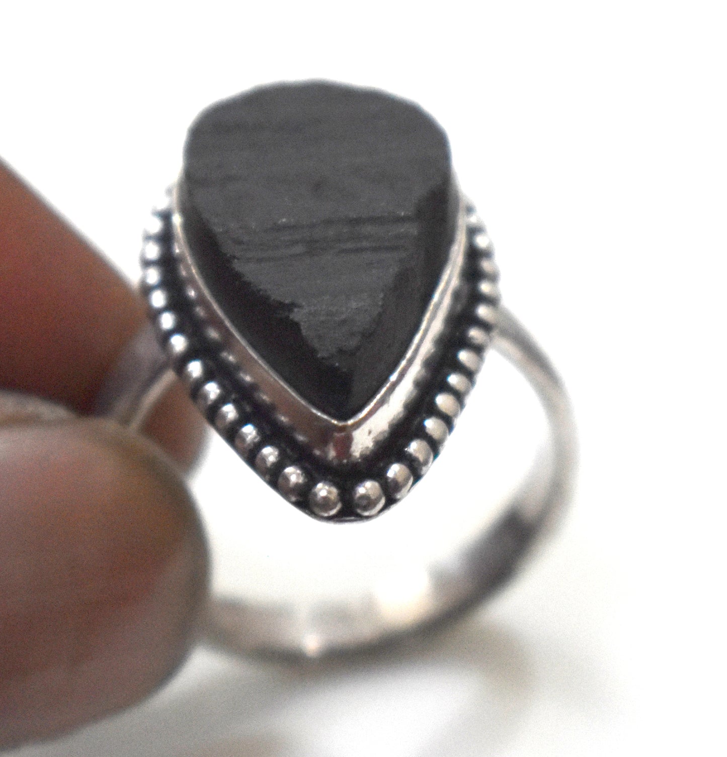 Black Tourmaline Raw Ring Free Size, {Weight-8.80 Gram}