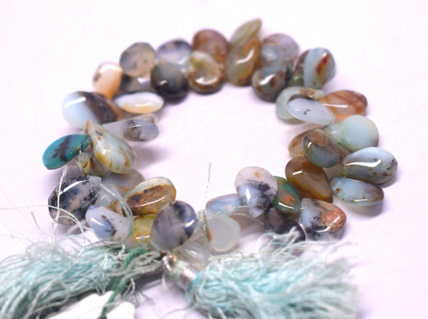 Natural Peruvian Opal, Teardrop Bead, Blue Green Opal,