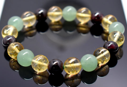 Wealth Feng Sui Bracelet, Citrine ,Garnet, Green Adventurine