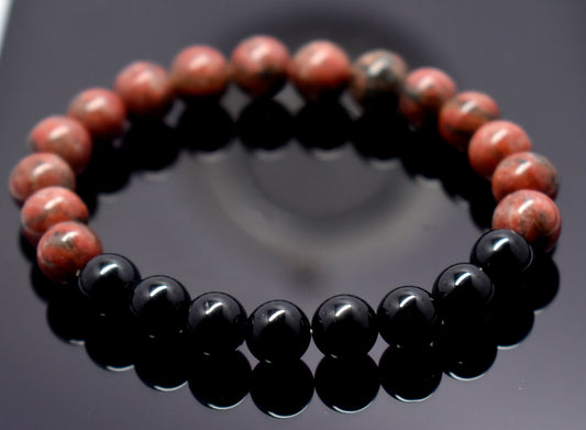 Natural Unakite Black Onyx Beaded Protection Bracelet Women's Bracelet Men's Bracelet Women's Bracelet