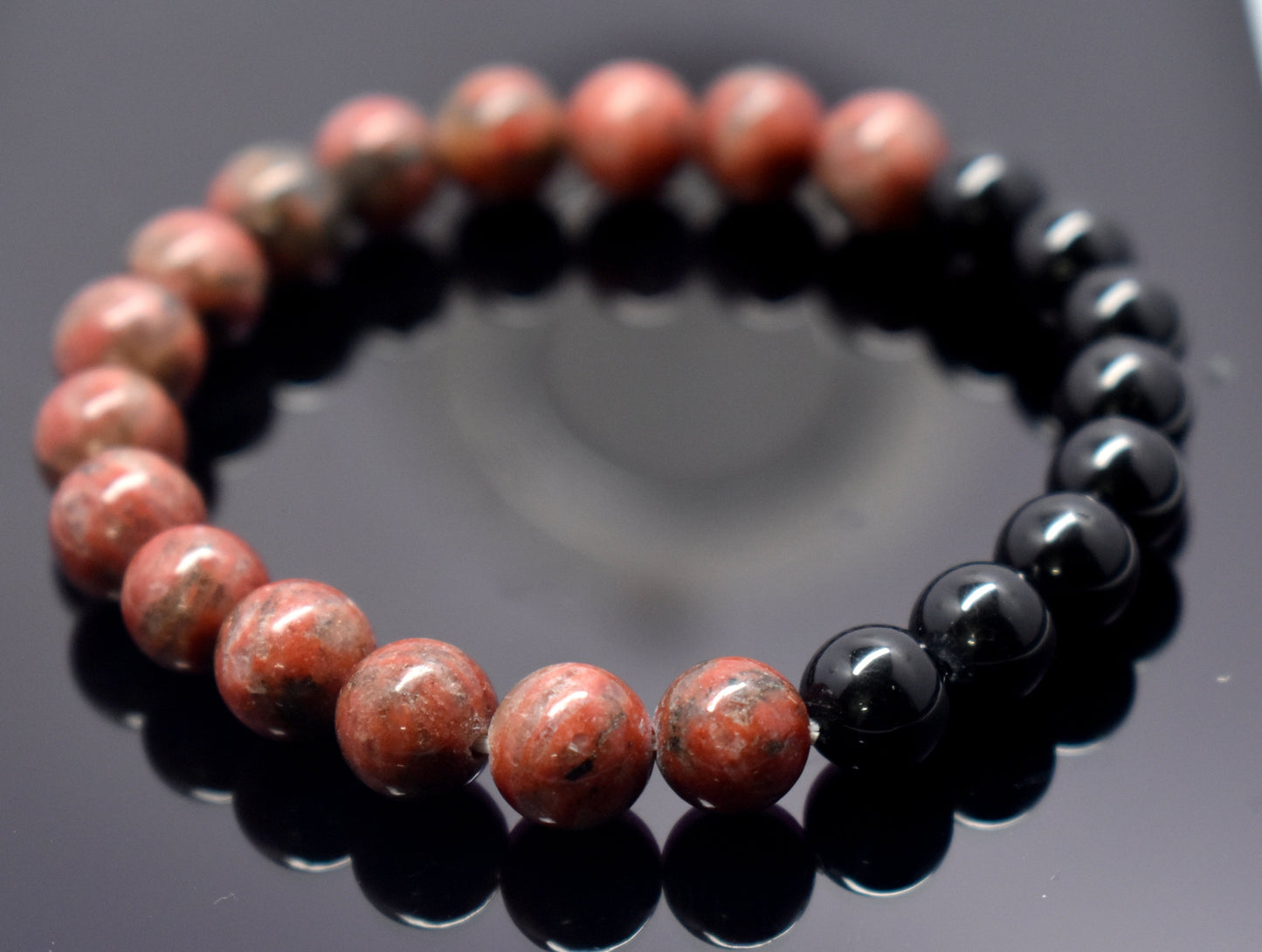 Natural Unakite Black Onyx Beaded Protection Bracelet Women's Bracelet Men's Bracelet Women's Bracelet