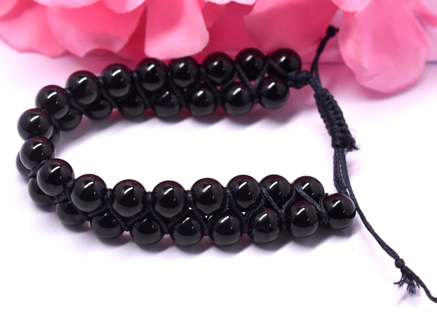 Black Tourmaline Double Beaded Wire Adjustable Bracelet