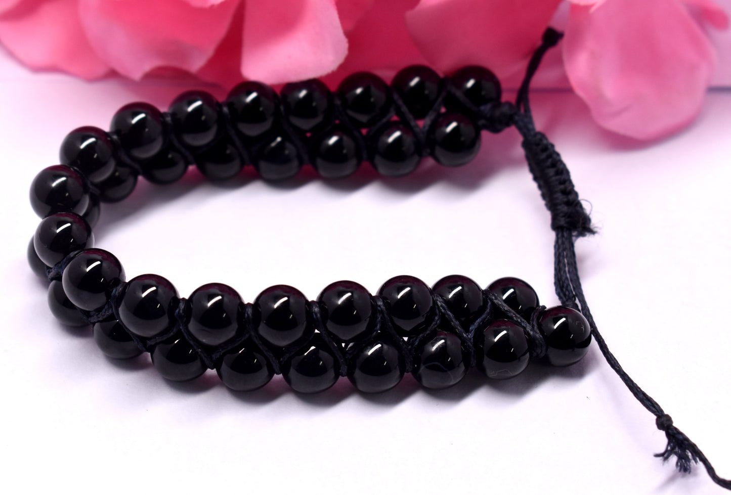 Black Tourmaline Double Beaded Wire Adjustable Bracelet