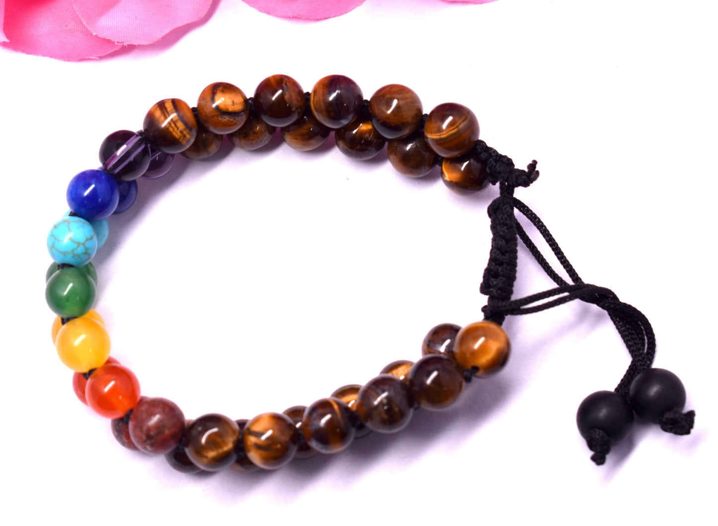 Tiger Eye With 7 Chakra Double Beaded Wire Bracelet