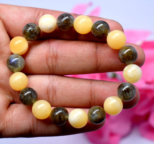 Labradorite And Yellow Calcite Bead Bracelet