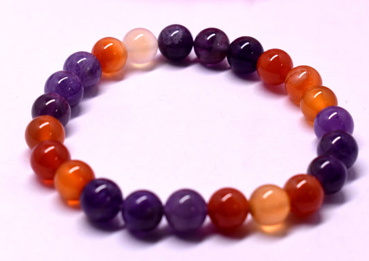 Carnelian And Amethyst Bead Adjustable Bracelet