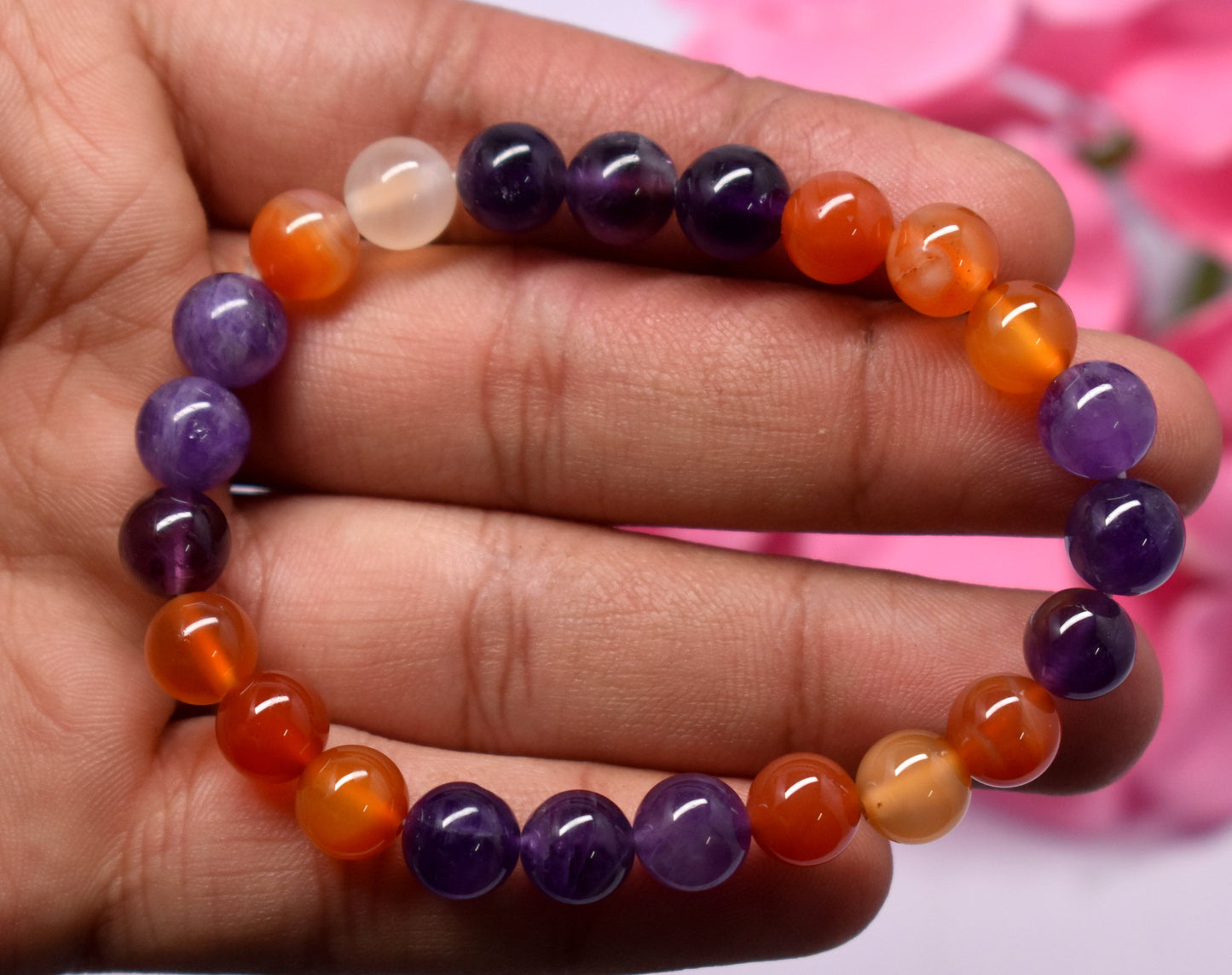 Carnelian And Amethyst Bead Adjustable Bracelet