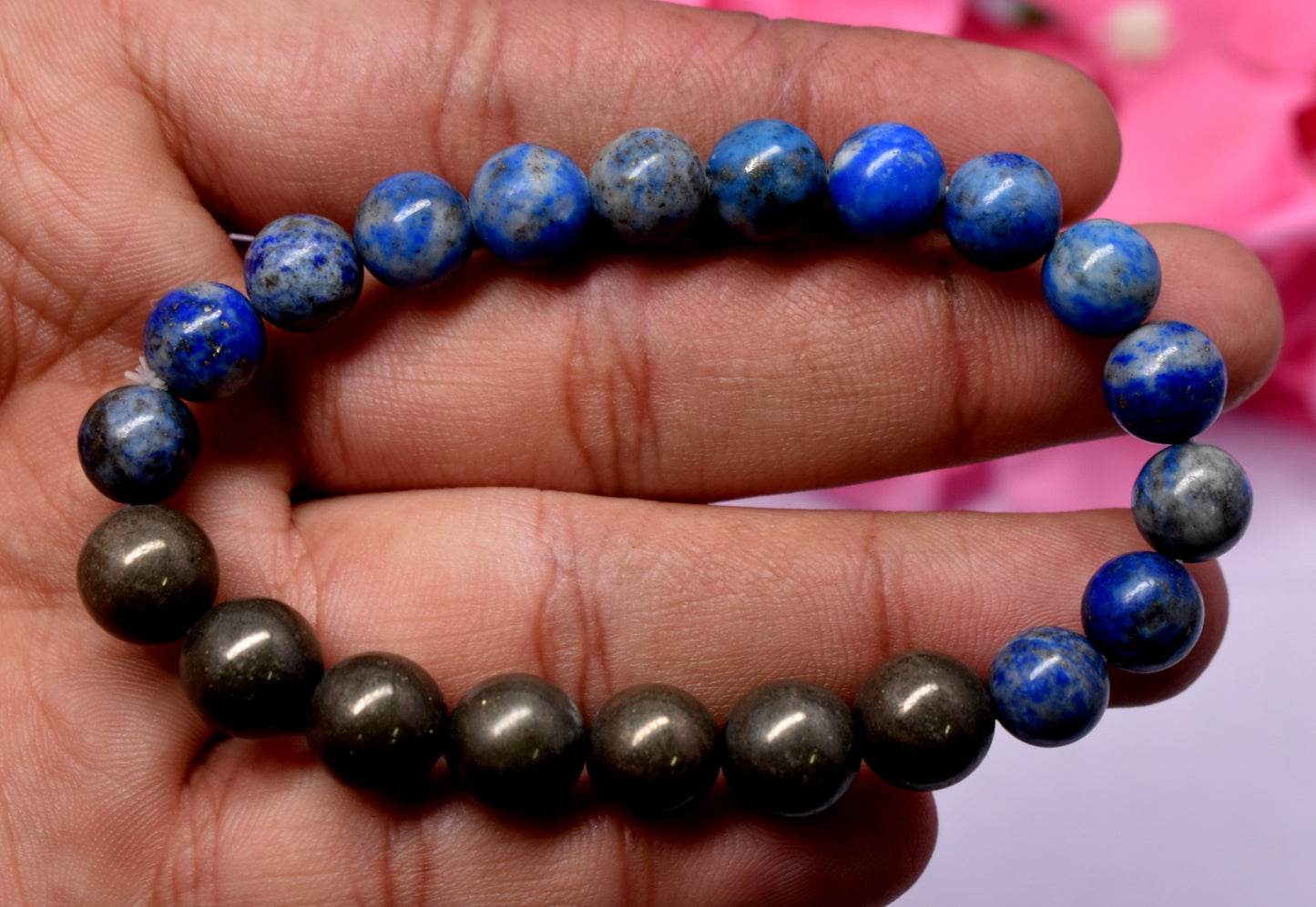 Pyrite And Lapis Lazuli Bead Bracelet