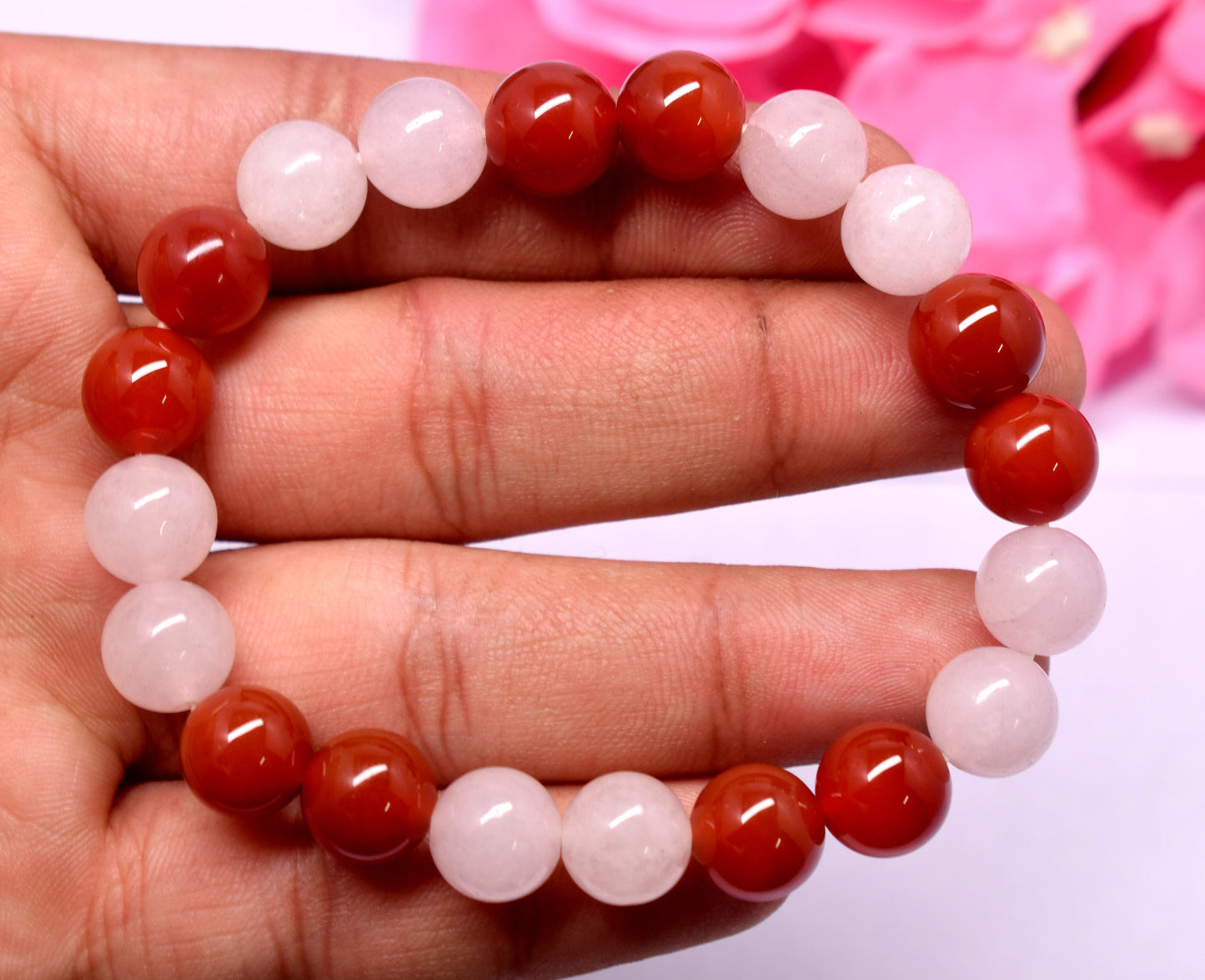 Rose Quartz And Carnelian Bead Bracelet