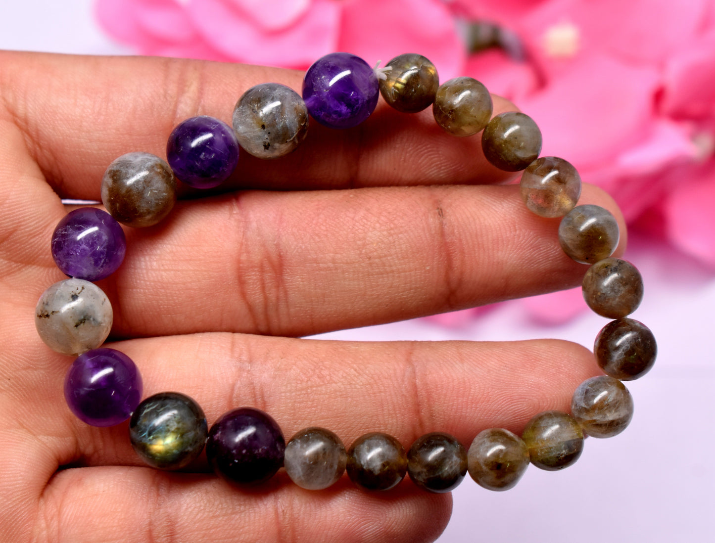 Labradorite And Amethyst Bead Bracelet