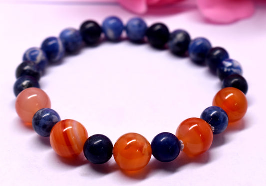 Carnelian And Sodalite Spirit Bead Adjustable Bracelet