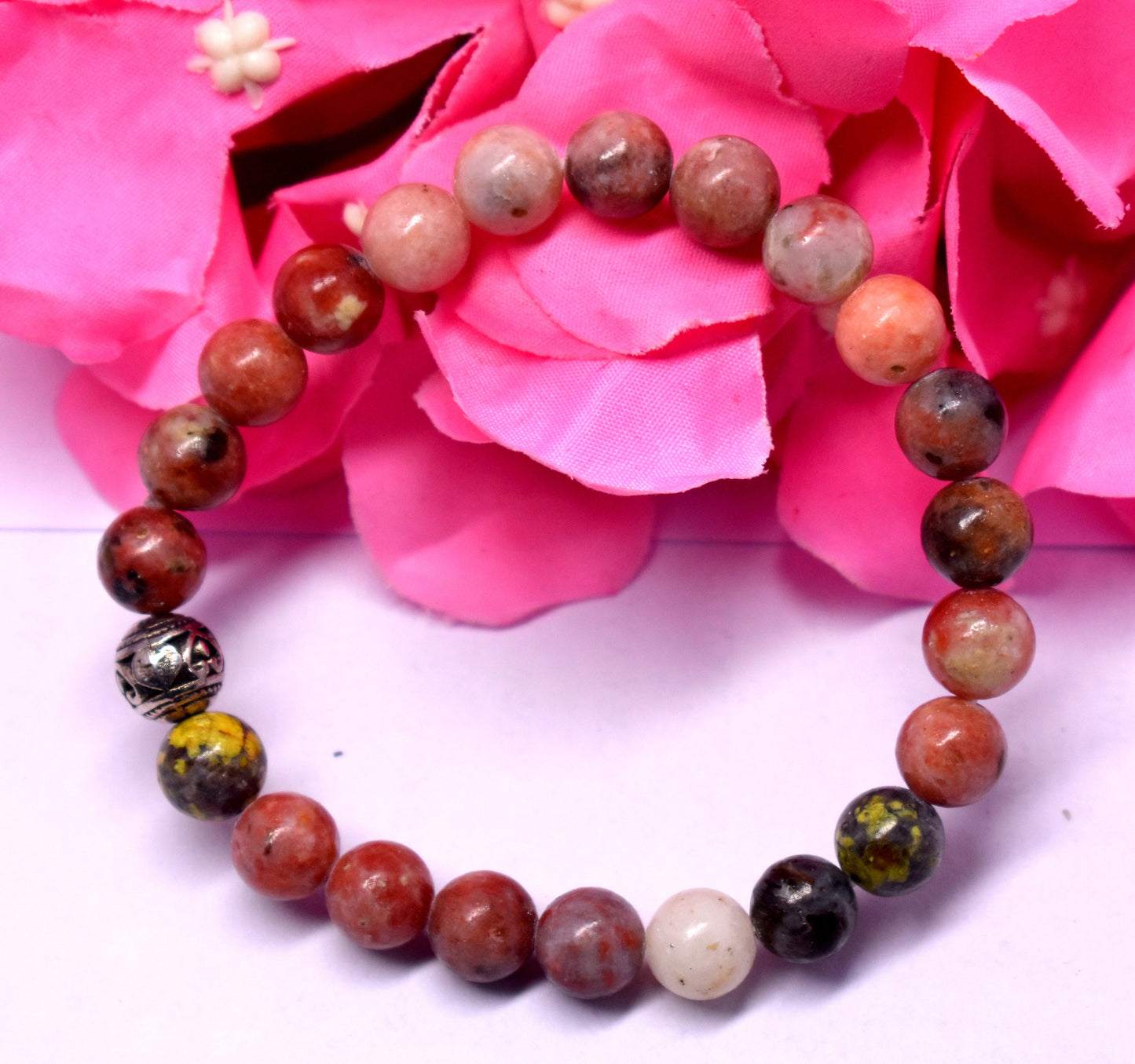 Rhodochrosite Crystal Bead Bracelet