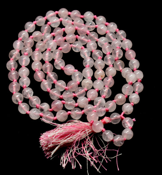 Natural Rose Quartz Bead Knotted Mala