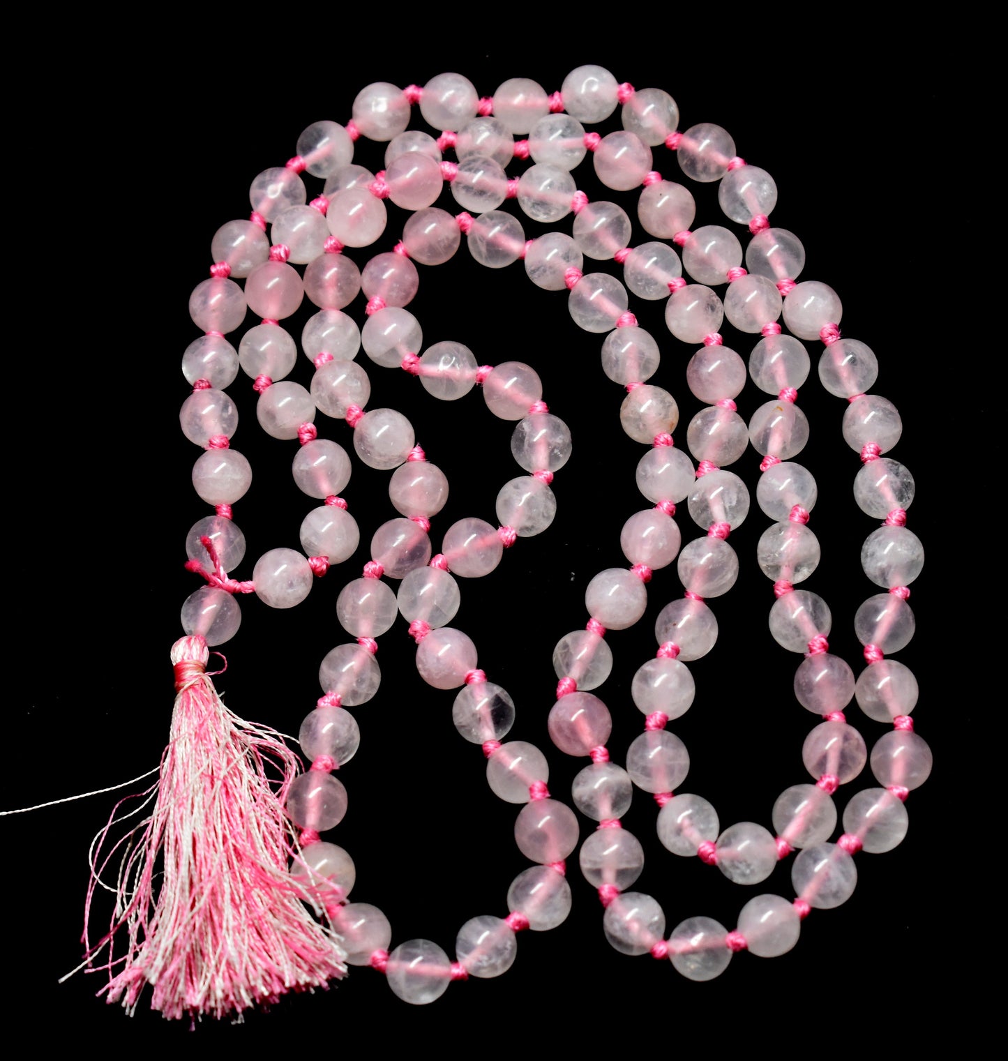 Natural Rose Quartz Bead Knotted Mala