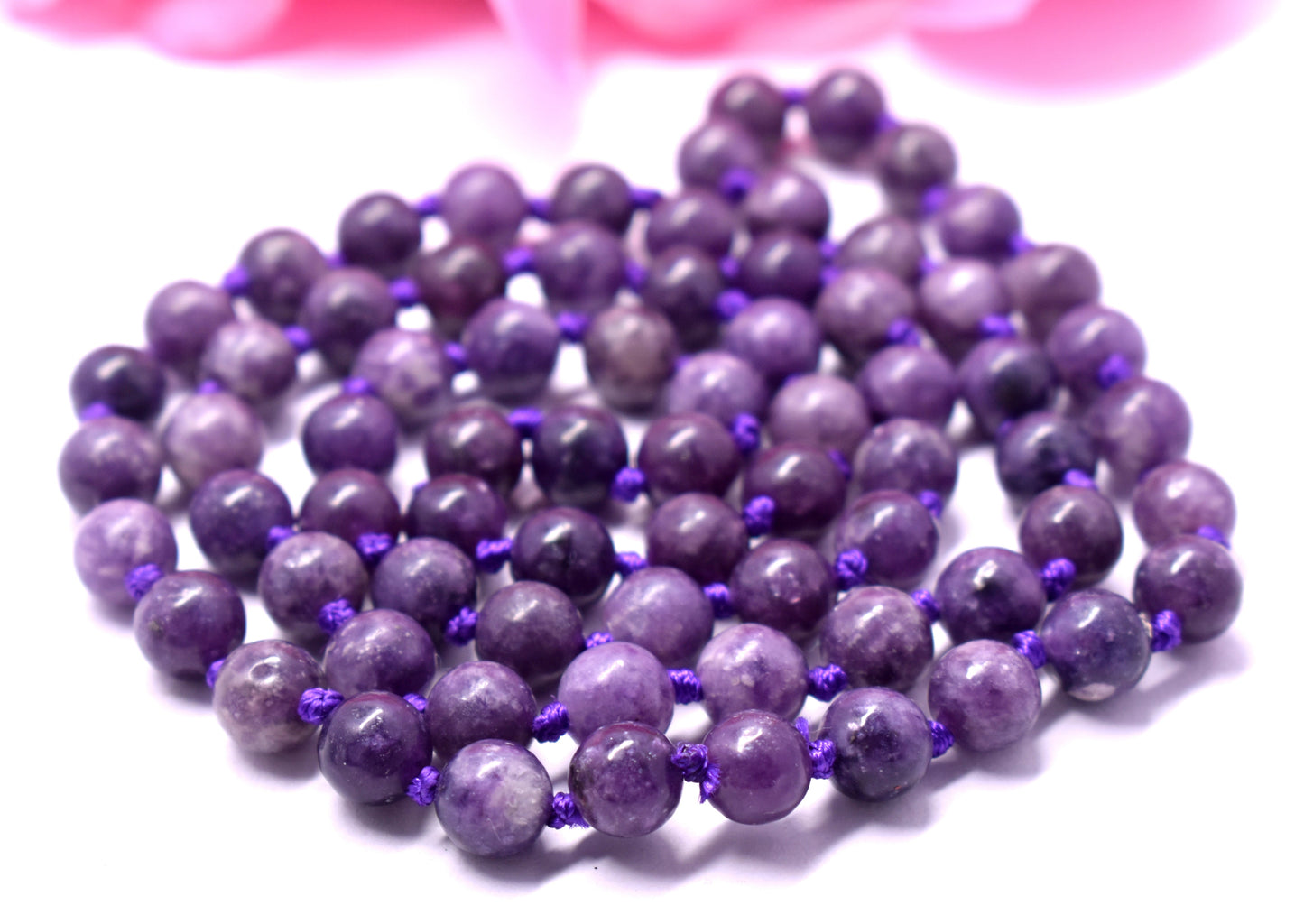 Lepidolite Bead Knotted Mala