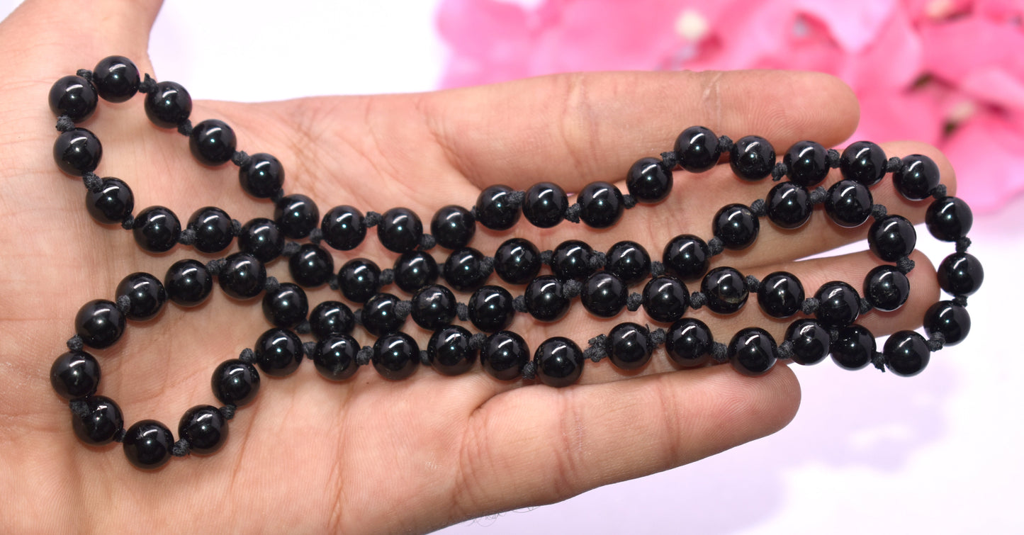 Black Tourmaline Bead Knotted Mala