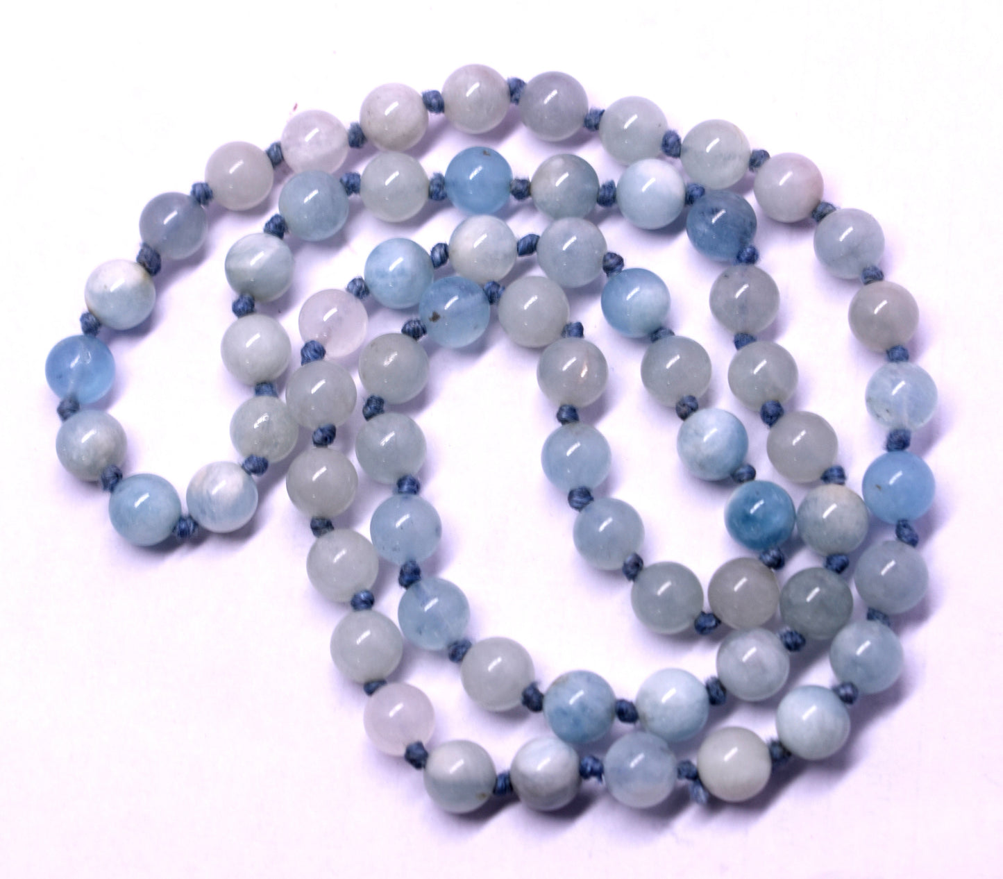 Aquamarine Bead Knotted Mala