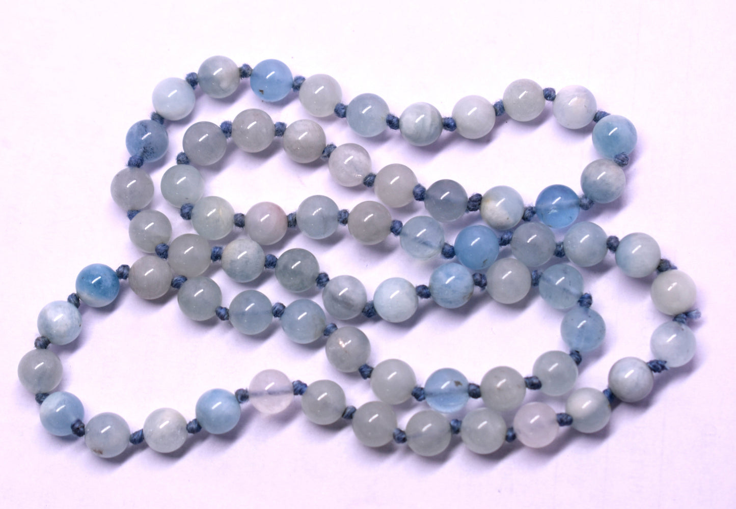 Aquamarine Bead Knotted Mala