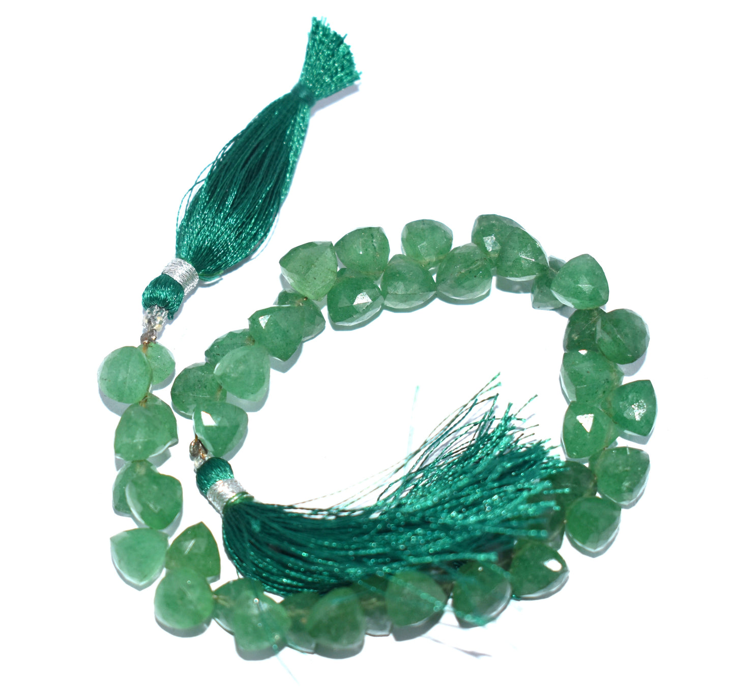 Green Aventurine Trillion Faceted Stones Strand With Tassel,