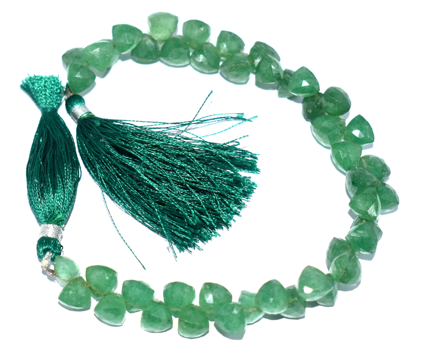 Green Aventurine Trillion Faceted Stones Strand With Tassel,