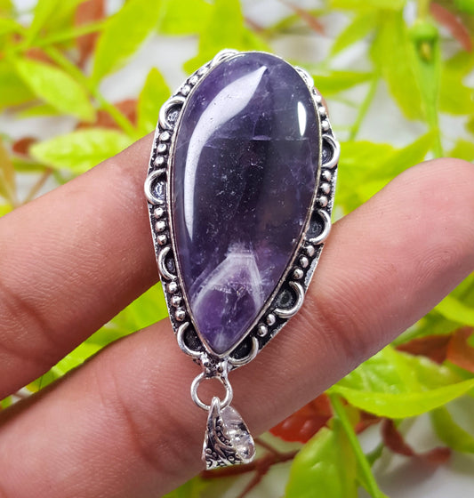 Natural Amethyst Lace Gemstone Pendant, Handmade Pendant, 92.5 Sterling Silver